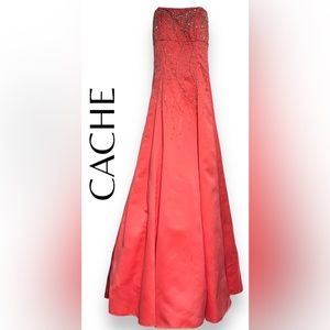 Cache Orange Puffy Beaded Prom Dress Size 1/2